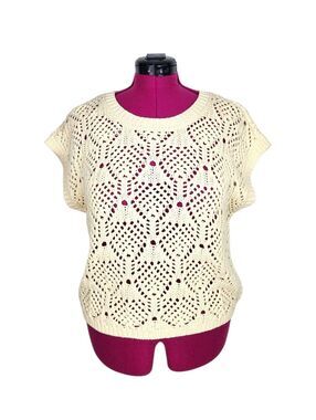 Lucky Brand Cream Beige Sweater Vest Cotton Acrylic Open Knit Size M